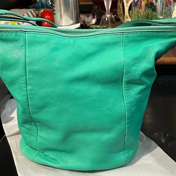 Cole Haan Zoe Aqua Green Leather Large Bucket Shoulder Bag Purse EUC!, MSRP $348 - Picture 3 of 8